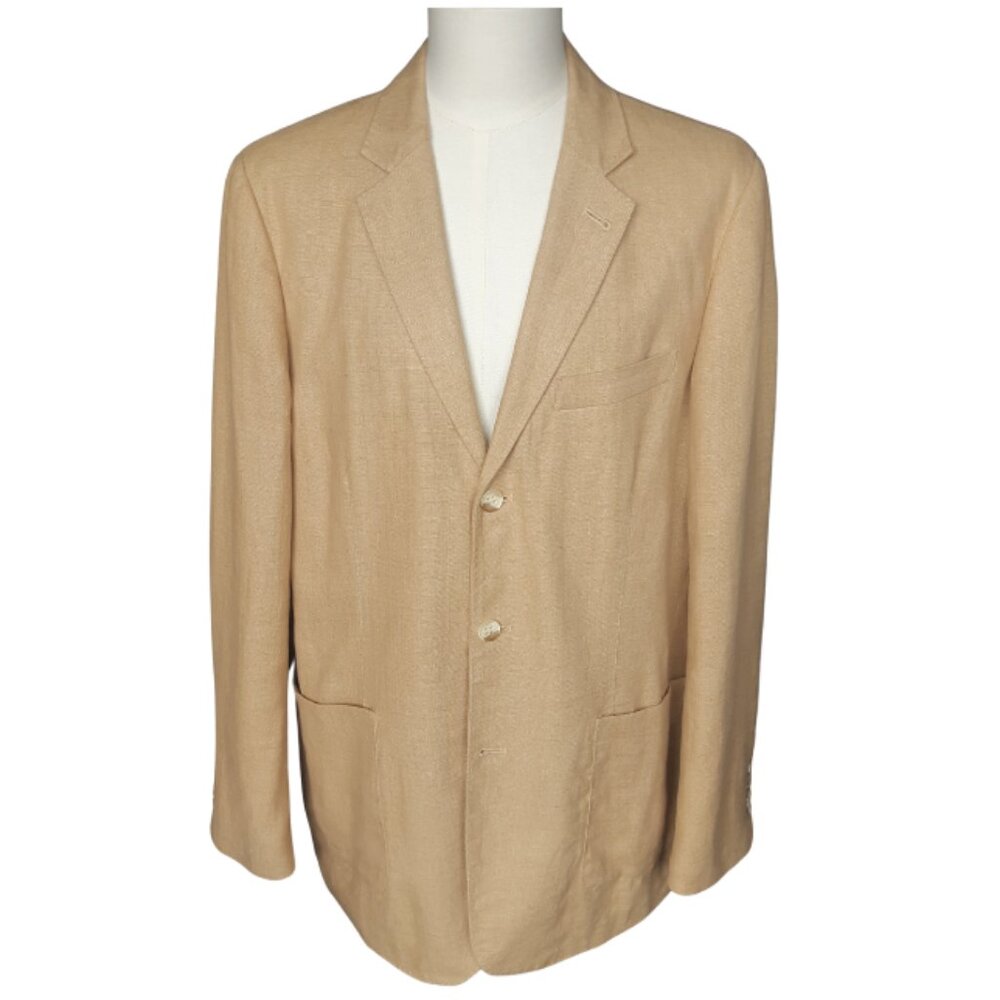 Linen Kenneth Cole New York SZ LG 3 Button Sport Jacket Beige